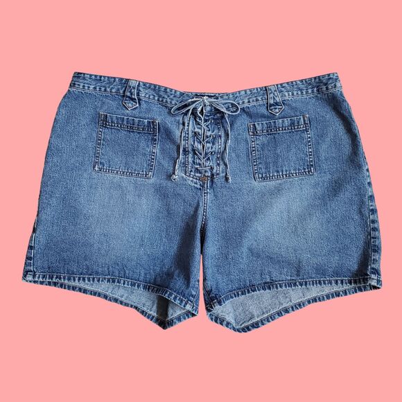 Vintage Y2K Venezia Plus Size Lace-Up Jean Shorts - Picture 1 of 5